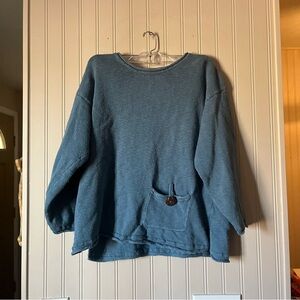 Lulu B Light Blue Crew Neck Sweater With Pocket Toggle Button Size XL